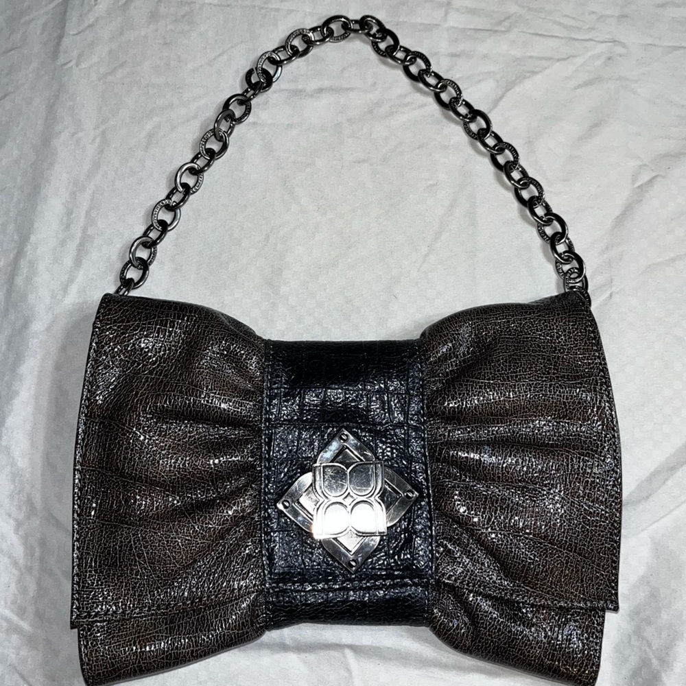 BCBG Max Azria Black Leather Bow Clutch